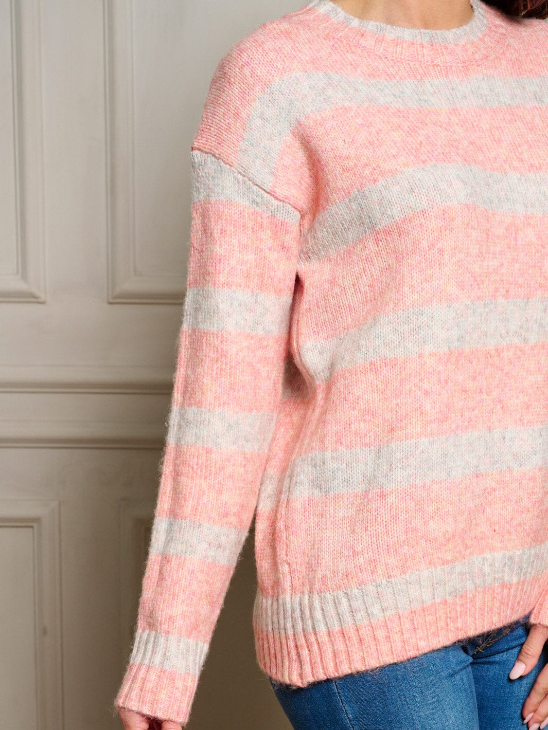 WOMEN'S LONG SLEEVE STRIPES COLORBLOCK PULLOVER SWEATER