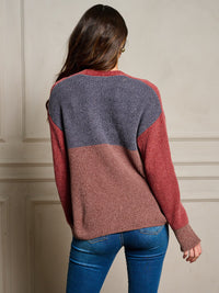 WOMEN'S LONG SLEEVE POCKETS COLORBLOCK BUTTON UP SWEATER CARDIGAN
