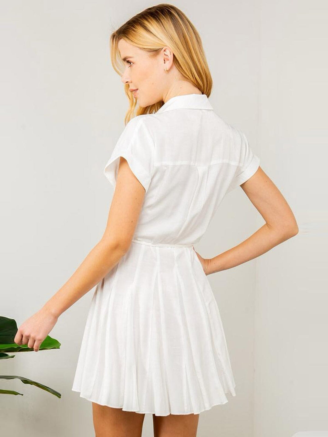 WOMEN'S SHORT SLEEVE BUTTON UP MINI DRESS