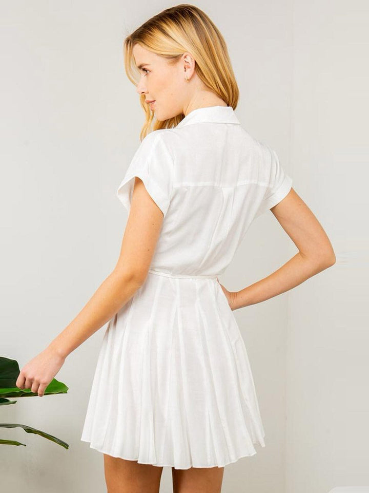 WOMEN'S SHORT SLEEVE BUTTON UP MINI DRESS