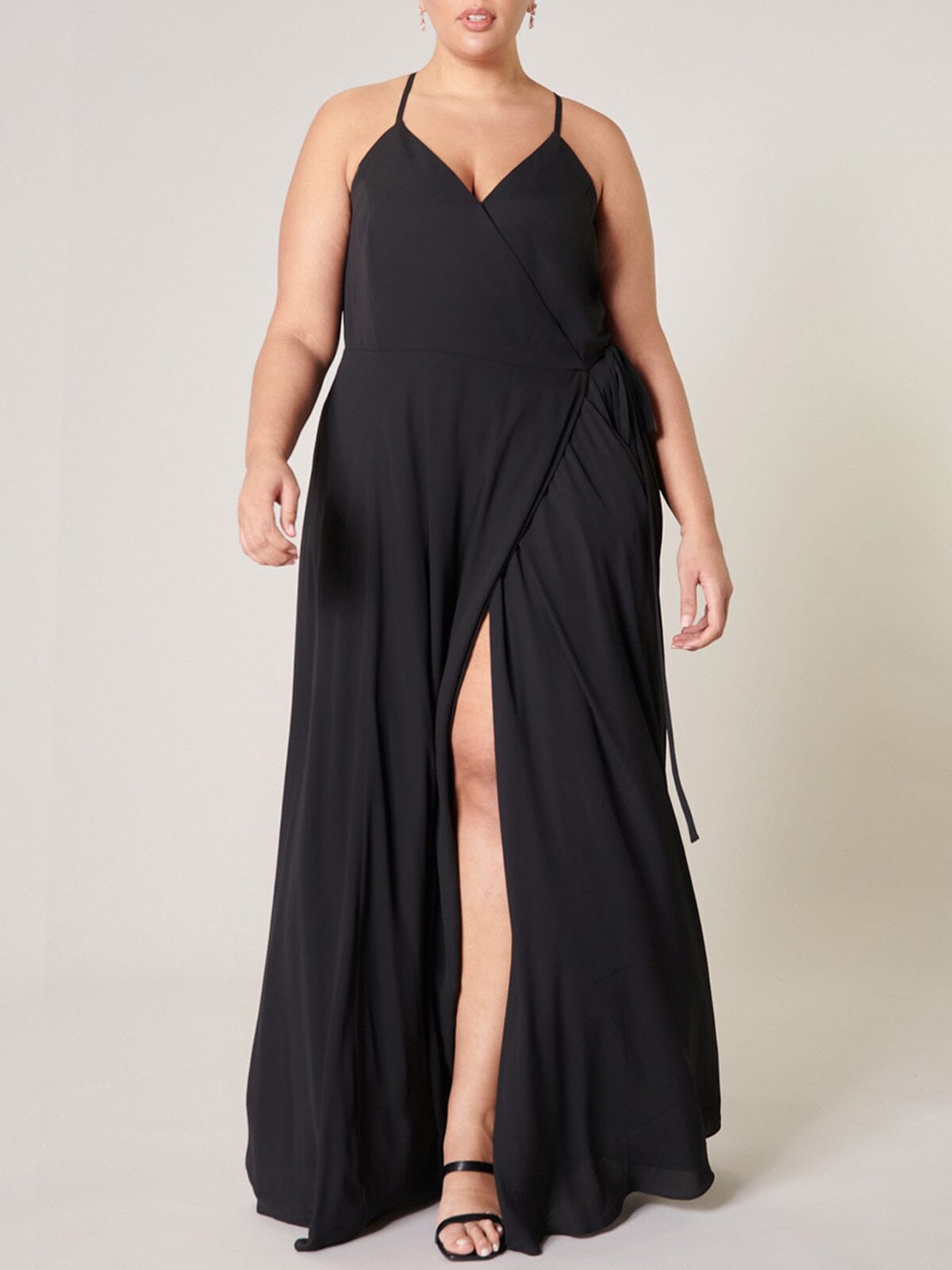 PLUS SIZE SLEEVELESS SURPLICE OPEN BACK MAXI DRESS