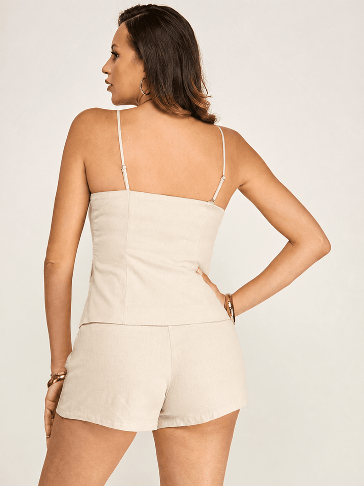 WOMEN'S SLEEVELESS BUTTON UP TOP & ZIP UP MINI SHORTS 2PC. SET