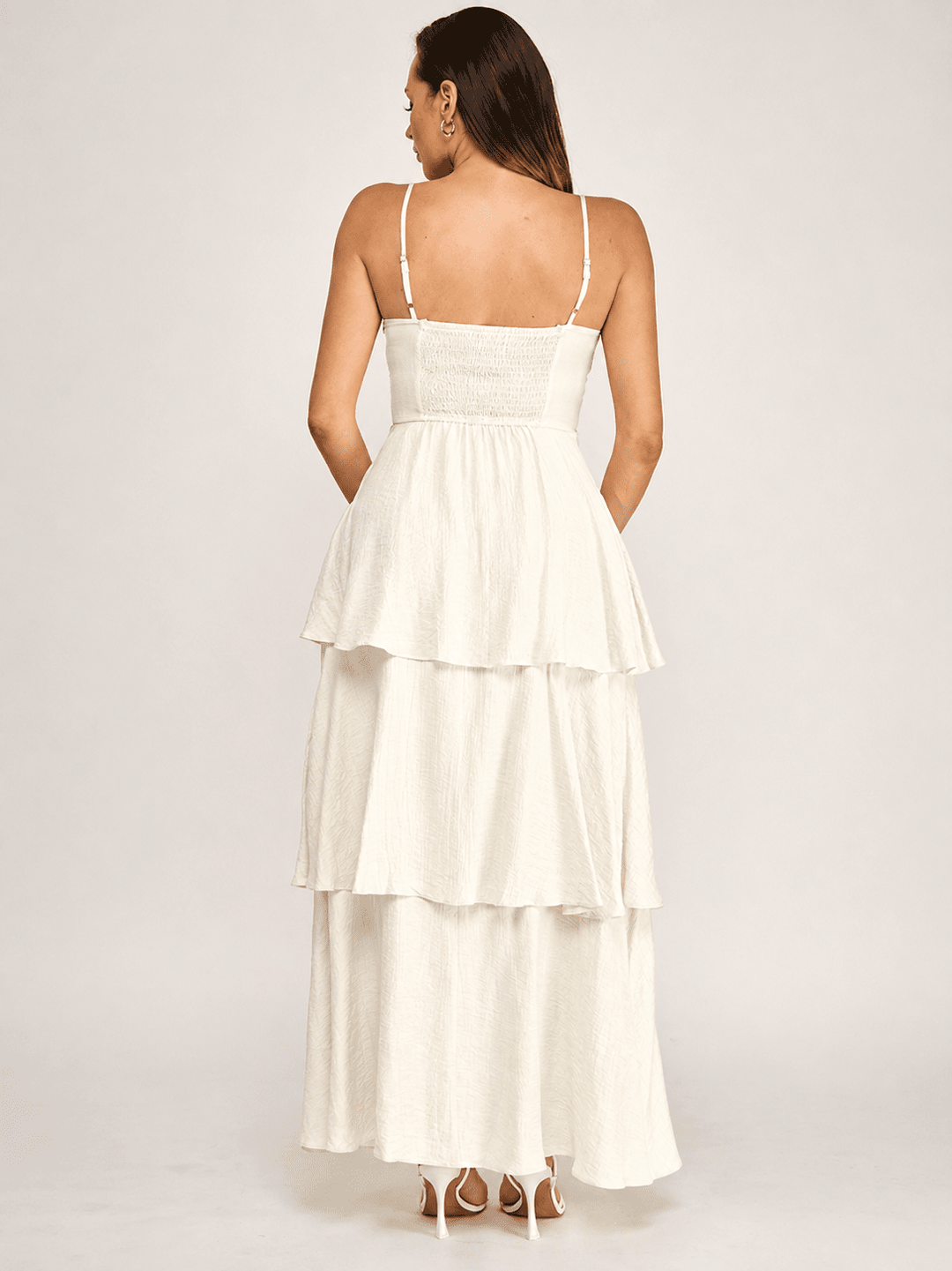 WOMEN'S SLEEVELESS V-NECK RUFFLE TIERED MAXI DRESS