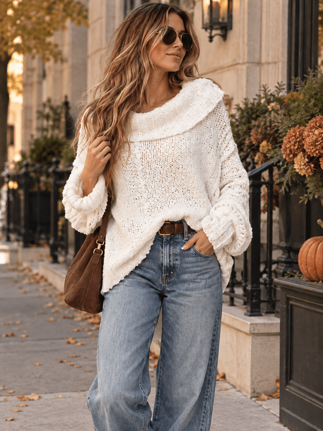 WOMEN'S LONG SLEEVE COWL NECK KNIT PULLOVER SWEATER
