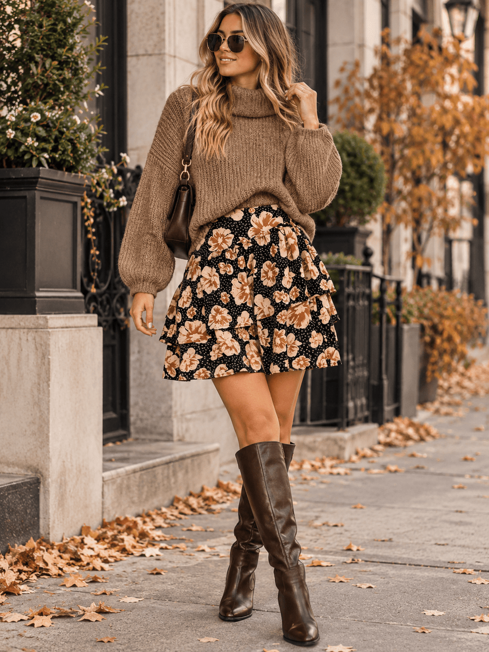 ENTRO WOMEN'S ZIPPER CLOSURE RUFFLE TIERED FLORAL MINI SKIRT