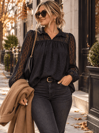 WOMEN'S LONG SLEEVE V-NECK DETAILED BLOUSE