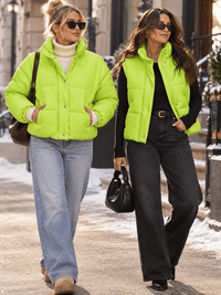 WOMEN'S DETACHABLE LONG SLEEVE BUTTON UP FRONT POCKETS PUFFER VEST JACKET