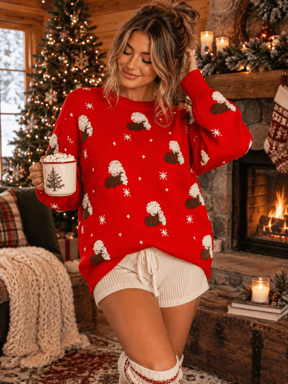 WOMEN'S LONG SLEEVE HOLIDAY GRAPHIC PULLOVER SWEATER