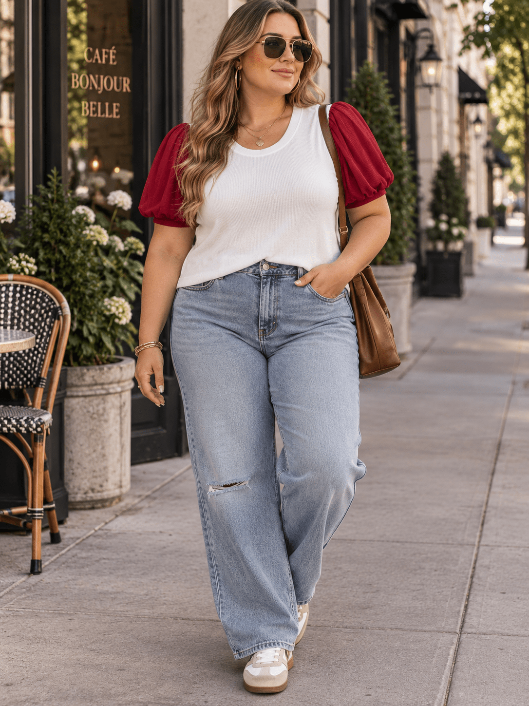 PLUS SIZE SHORT SLEEVE COLORBLOCK CONTRAST BLOUSE