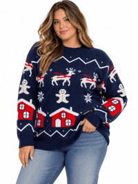****PLUS SIZE LONG SLEEVE HOLIDAY PRINT PULLOVER SWEATER