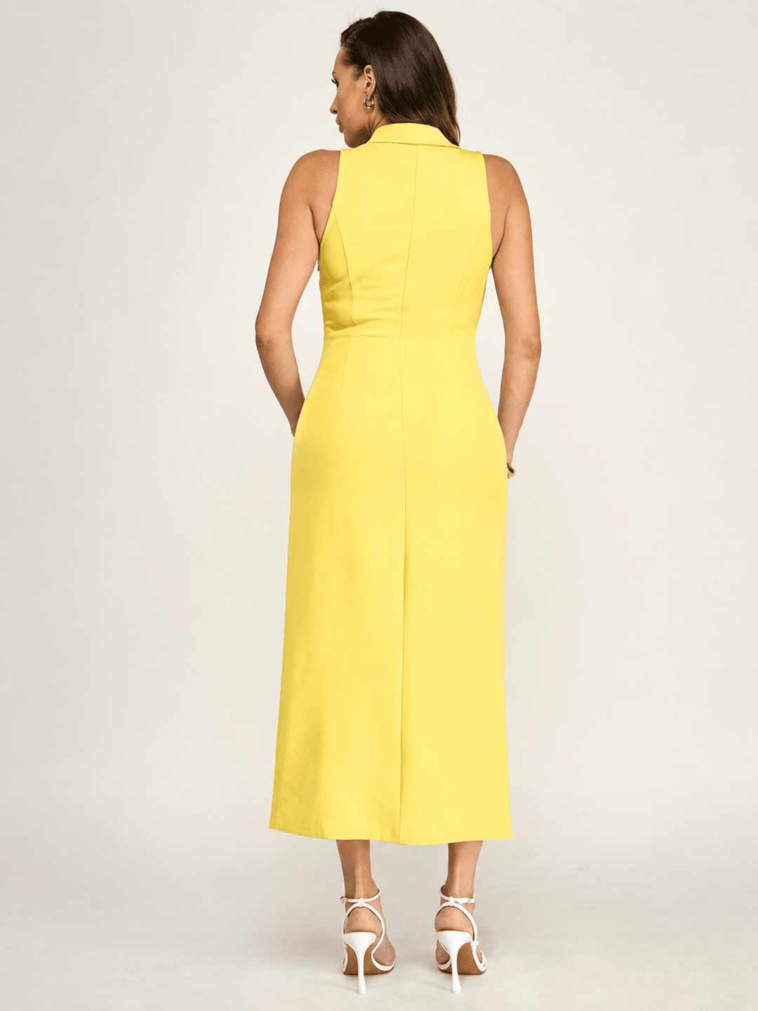 WOMEN'S SLEEVELESS V-NECK BUTTON UP MAXI DRESS