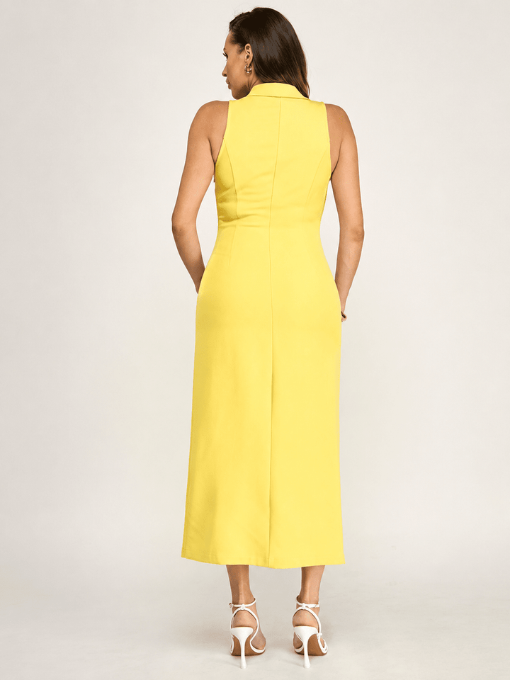 WOMEN'S SLEEVELESS V-NECK BUTTON UP MAXI DRESS