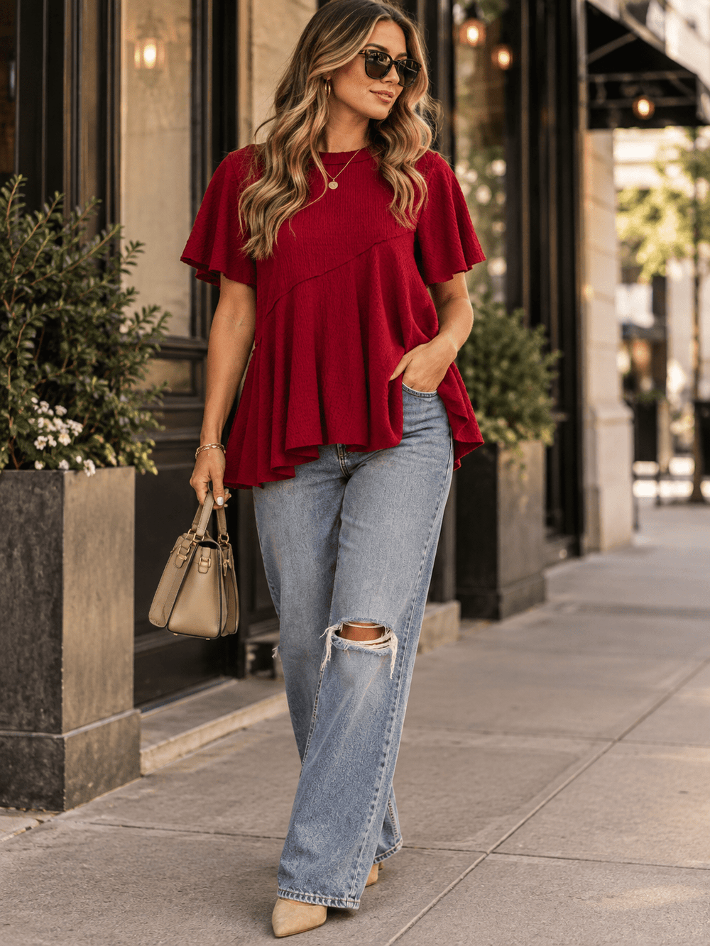 ENTRO WOMEN'S SHORT SLEEVE TUNIC PEPLUM BLOUSE