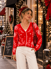 WOMEN'S LONG SLEEVE BUTTON UP MULTI PRINT COLORBLOCK SWEATER