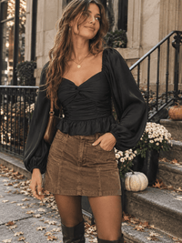 WOMEN'S LONG SLEEVE V-NECK SMOCK BLOUSE