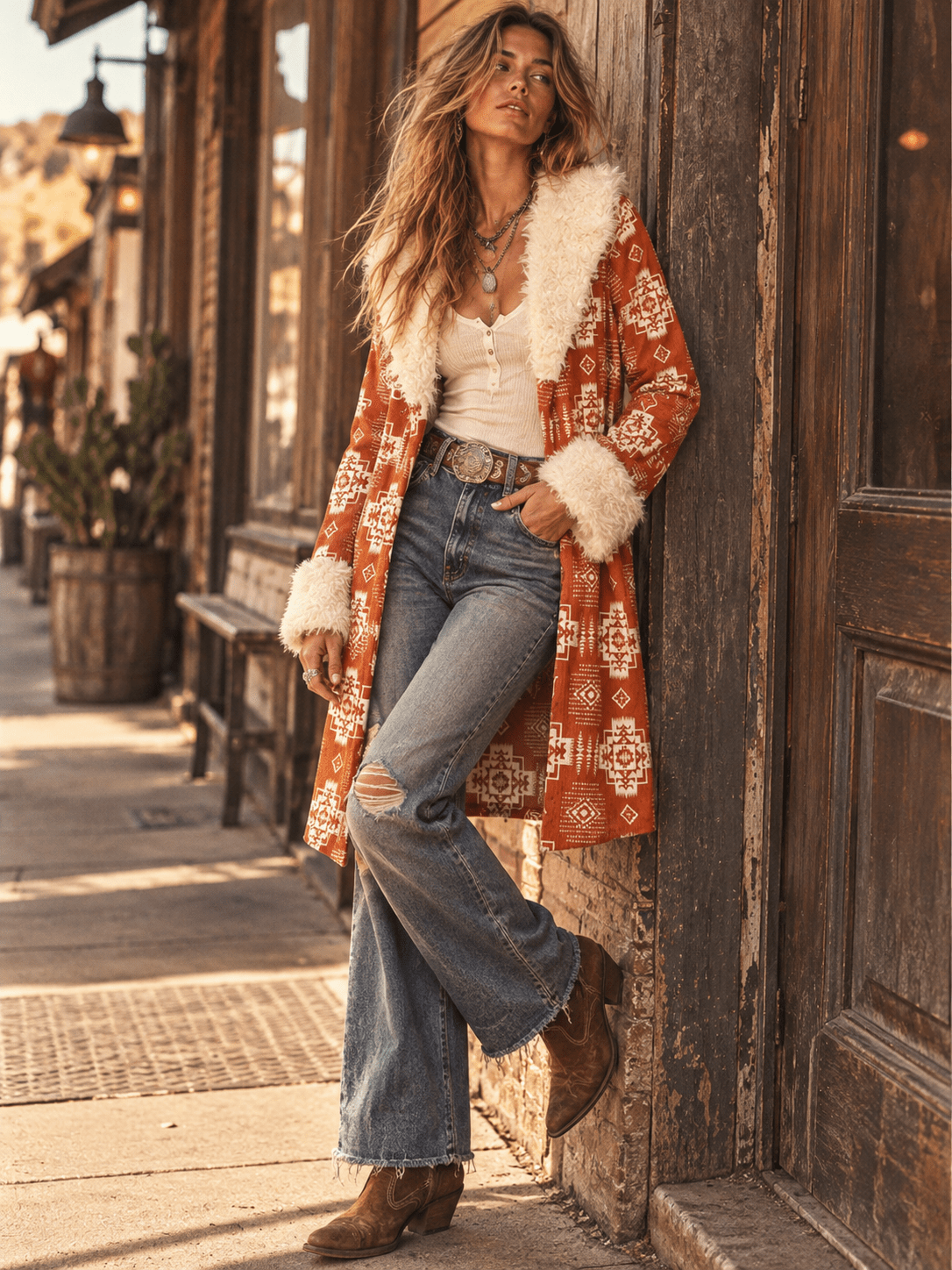 WOMEN'S LONG SLEEVE OPEN FRONT SELF TIE FRONT POCKETS MULTI PRINT CARDIGAN