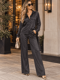 WOMEN'S LONG SLEEVE BLOUSE & ELASTIC WAIST PANTS SOLID 2PC. SET