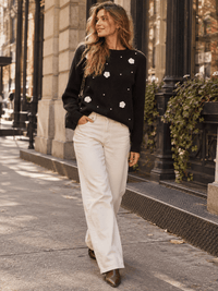 WOMEN'S LONG SLEEVE PULLOVER FLOWER CROCHET SWEATER