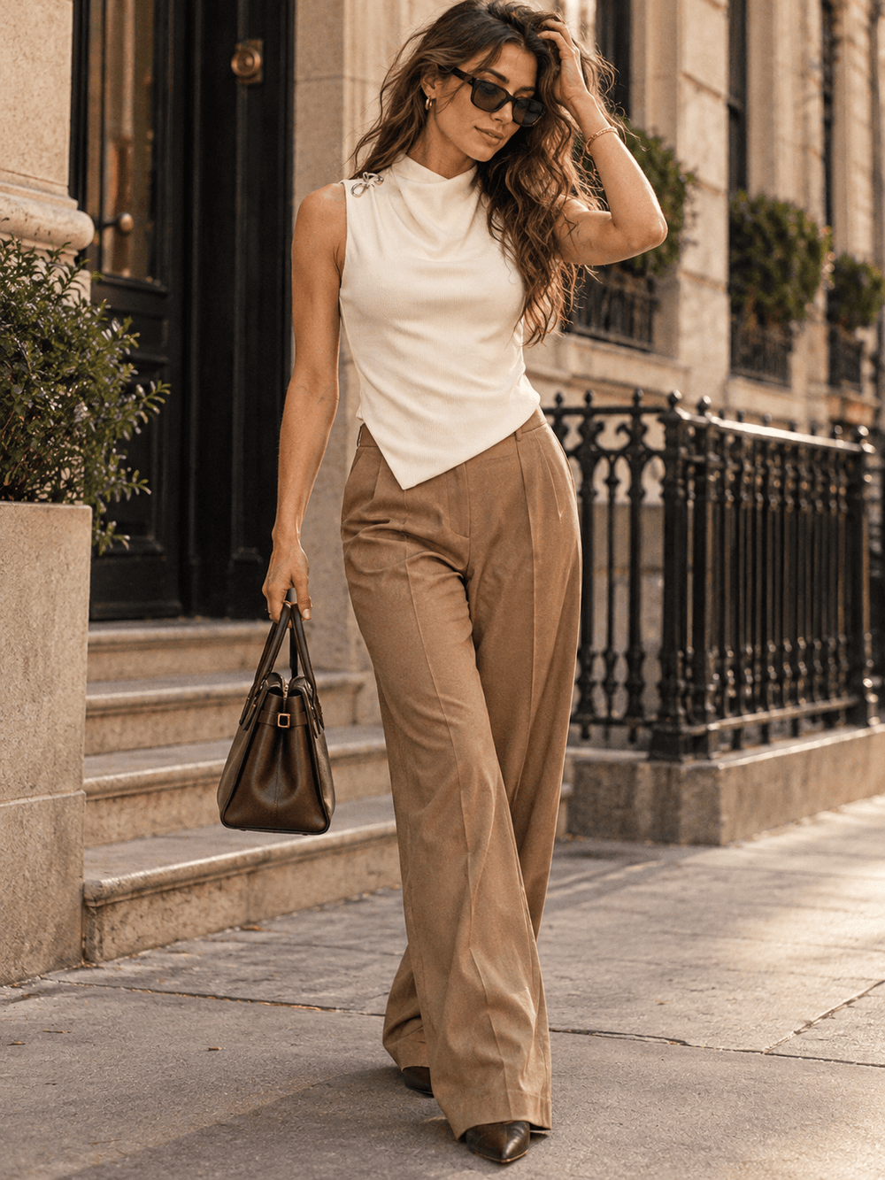 WOMEN'S SLEEVELESS ASYMMETRIC DRAPE NECK REMOVABLE PIN TOP