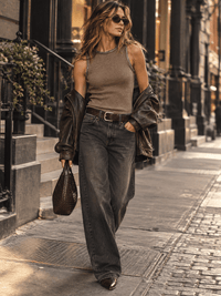 WOMEN'S SLEEVELESS MOCK NECK CHAIN TRIM KNIT TOP