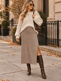 WOMEN'S ELASTIC WAIST SIDE SLIT MAXI SKIRT