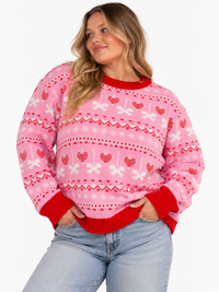 PLUS SIZE LONG SLEEVE MULTI PRINT PULLOVER SWEATER