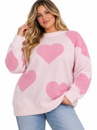 PLUS SIZE LONG SLEEVE HEARTS GRAPHIC PULLOVER SWEATER