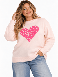 PLUS SIZE LONG SLEEVE HEARTS PRINT PULLOVER COLORBLOCK SWEATER
