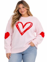PLUS SIZE LONG SLEEVE HEARTS GRAPHIC PULLOVER SWEATER