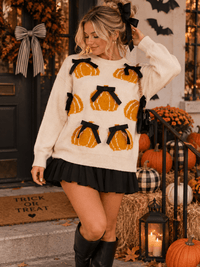WOMEN'S LONG SLEEVE PUMPKINS GRAPHIC PULLOVER SWEATER