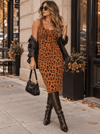 WOMEN'S SLEEVELESS BODYCON ANIMAL PRINT MIDI DRESS