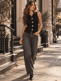 WOMEN'S SLEEVELESS BUTTON UP RIBBED TOP