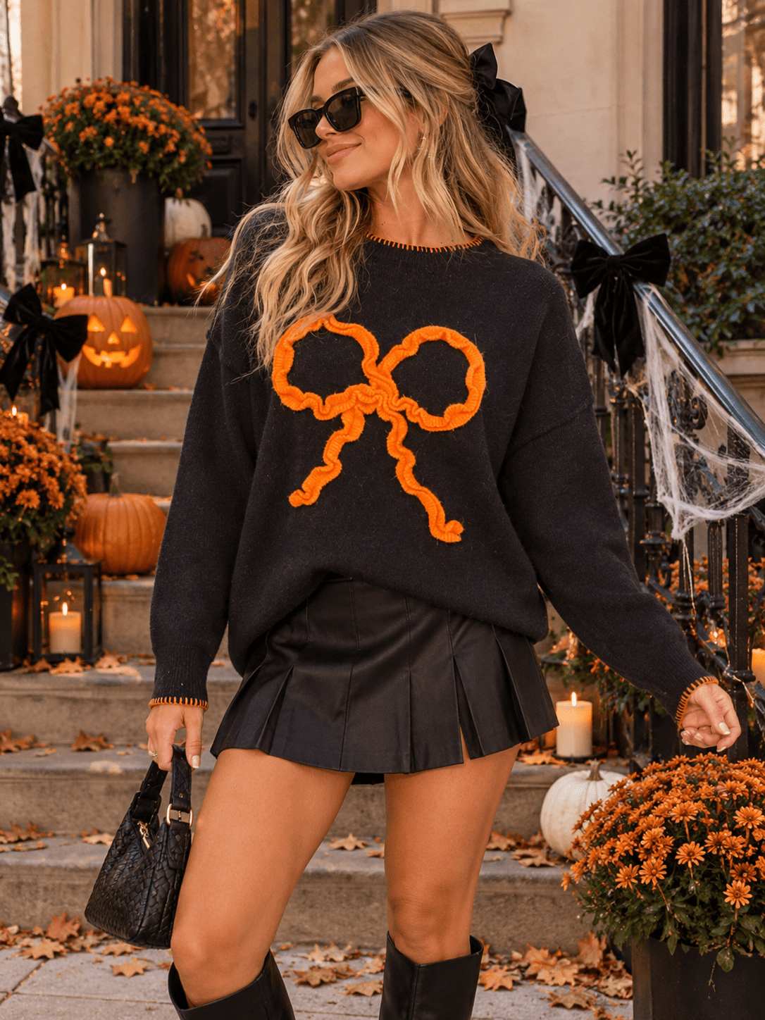 WOMEN'S LONG SLEEVE BOW PULLOVER SWEATER