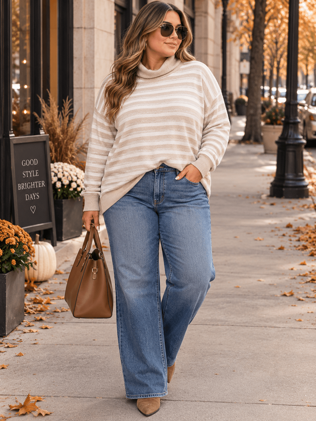 PLUS SIZE LONG SLEEVE TURTLE NECK COLORBLOCK STRIPES TOP