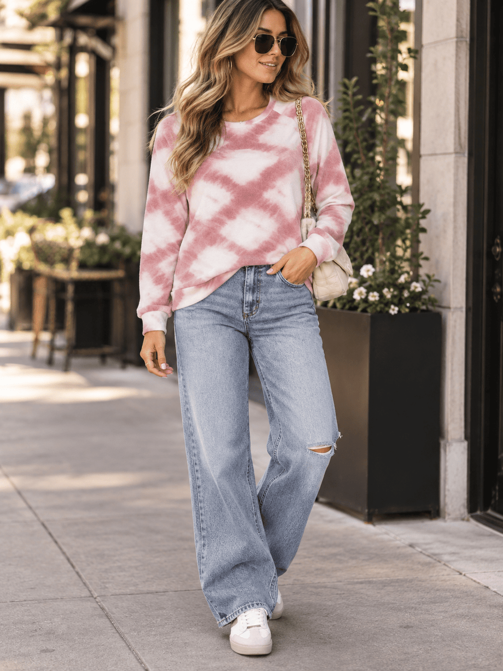 ENTRO WOMEN'S LONG SLEEVE TIE DYE TOP