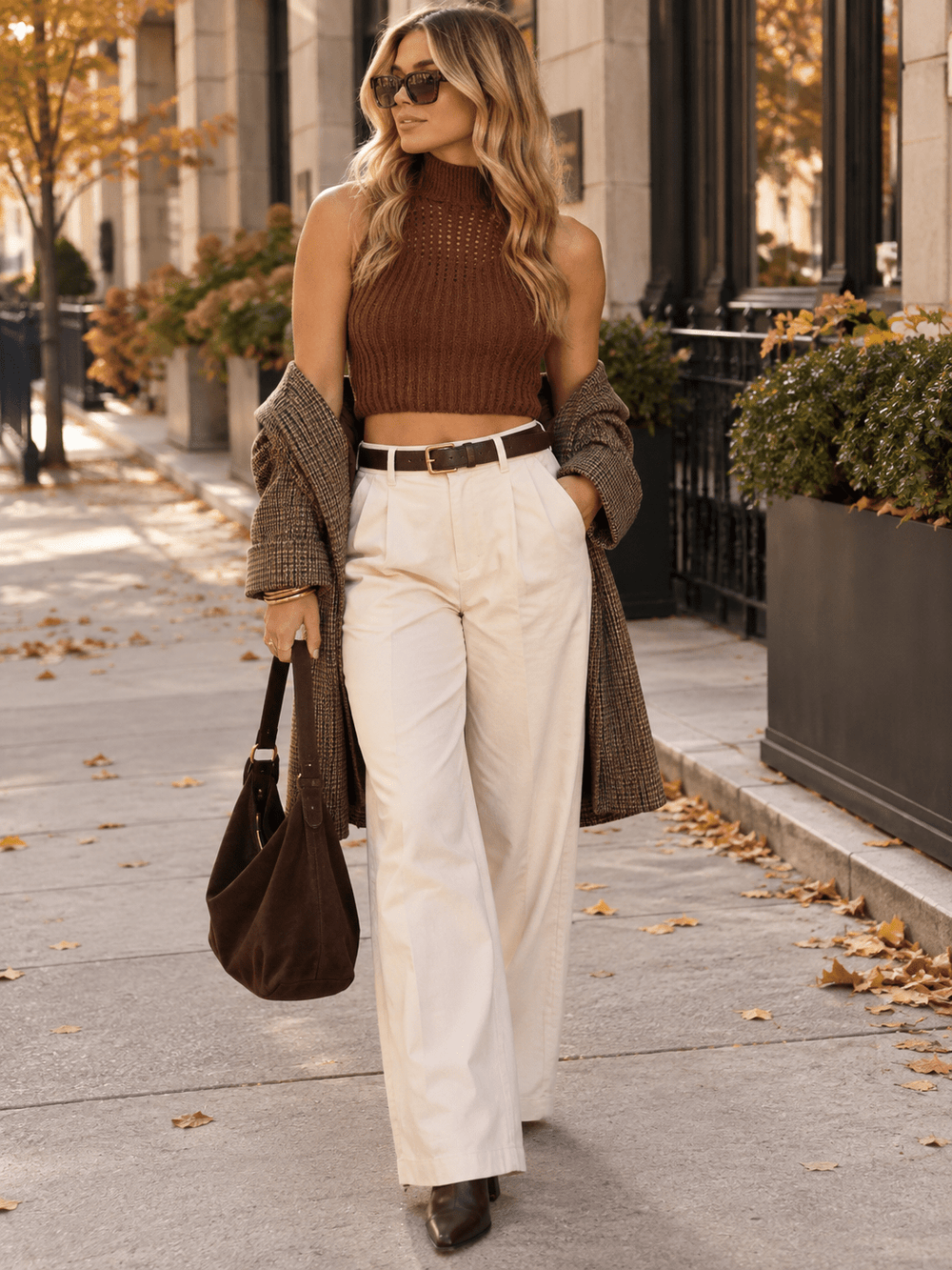 ENTRO WOMEN'S SLEEVELESS TURTLE NECK RIBBED KNIT CROP TOP