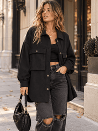 WOMEN'S LONG SLEEVE BUTTON UP FRONT POCKETS JACKET