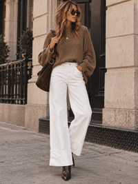 WOMEN'S BUTTON CLOSURE POCKETS RELAXED FIT DENIM PANTS