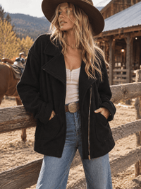 WOMEN'S LONG SLEEVE ZIPPER CLOSURE FRONT POCKETS JACKET