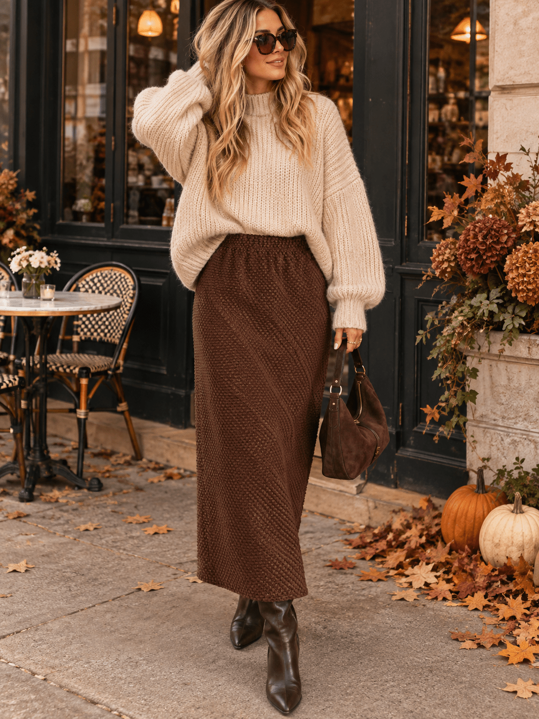 WOMEN'S ELASTIC WAIST DETAILED MAXI SKIRT