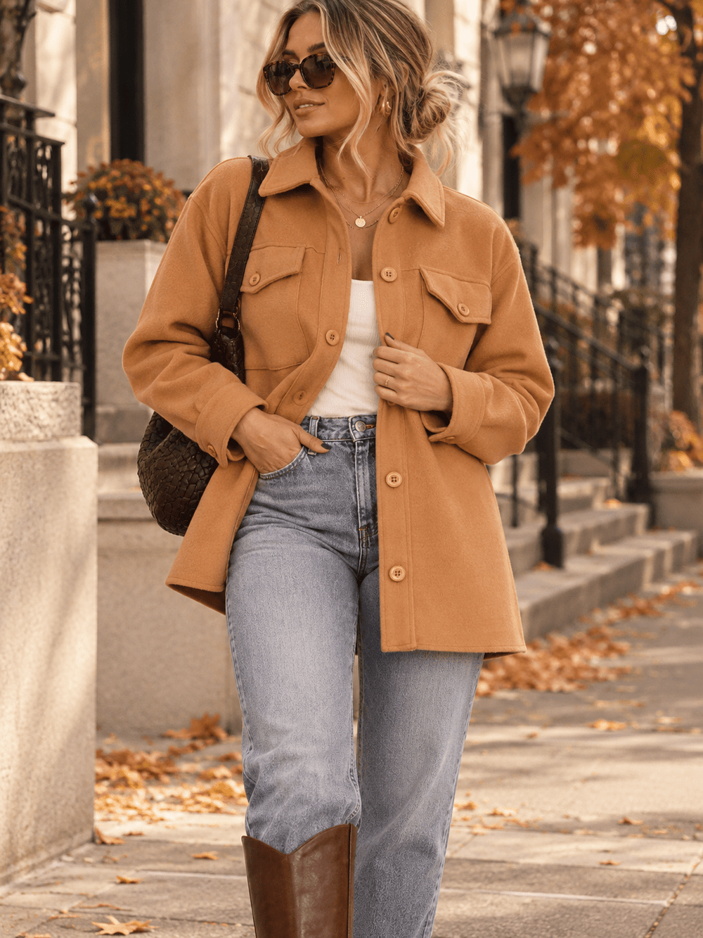 WOMEN'S LONG SLEEVE BUTTON CLOSURE FRONT POCKETS COAT
