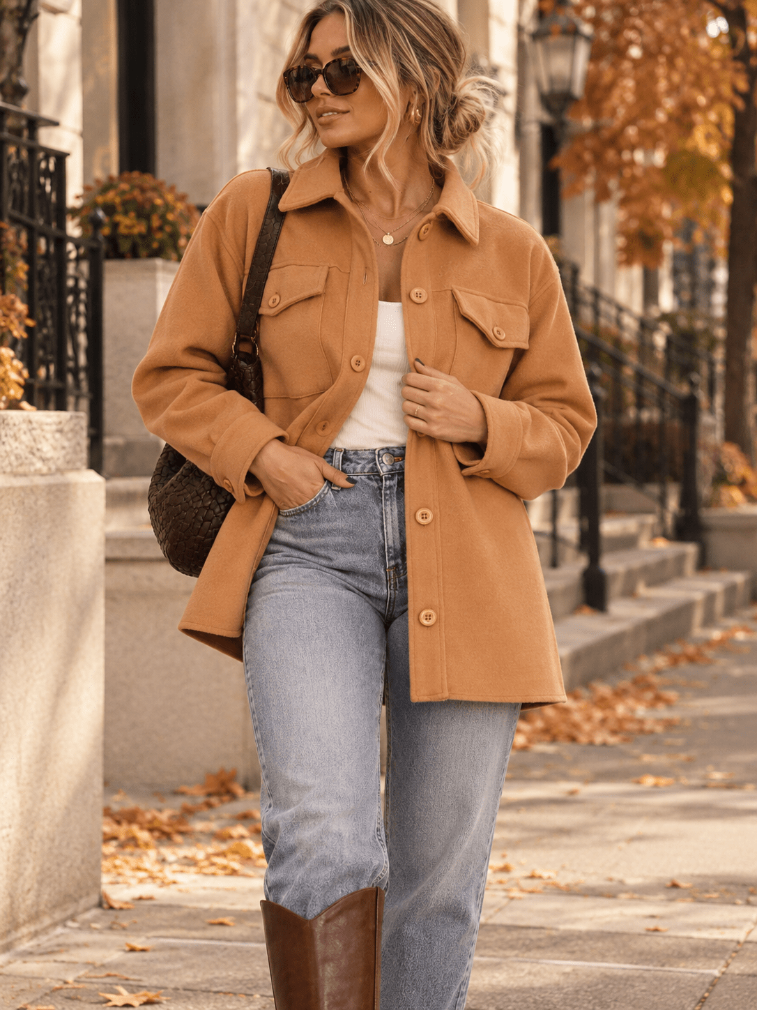 WOMEN'S LONG SLEEVE BUTTON CLOSURE FRONT POCKETS COAT