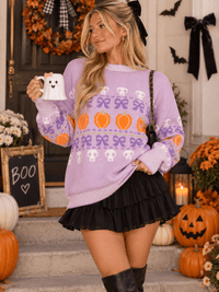 WOMEN'S LONG SLEEVE GRAPHIC PULLOVER SWEATER