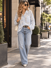 WOMEN'S LONG SLEEVE BUTTON UP TIE DYE DETAILED SHIRT