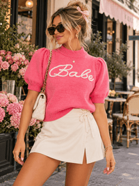 WOMEN'S SHORT PUFF SLEEVE BABE SWEATER BLOUSE