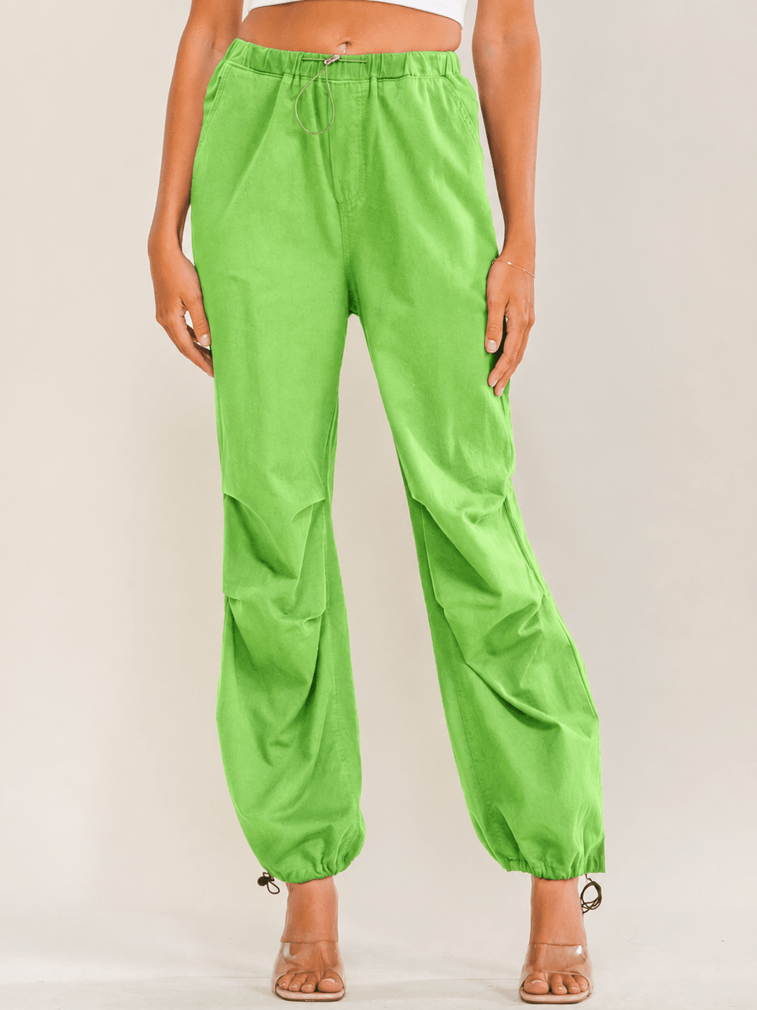WOMEN'S ELASTIC WAIST FRONT POCKETS ADJUSTABLE LEGS PANTS