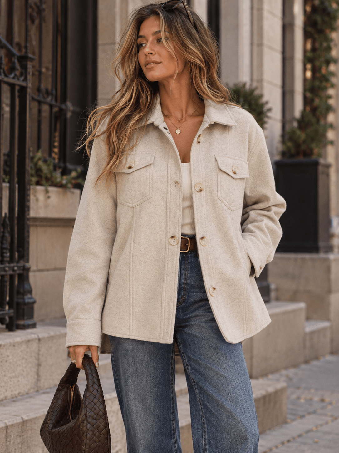 WOMEN'S LONG SLEEVE BUTTON UP FRONT POCKETS JACKET