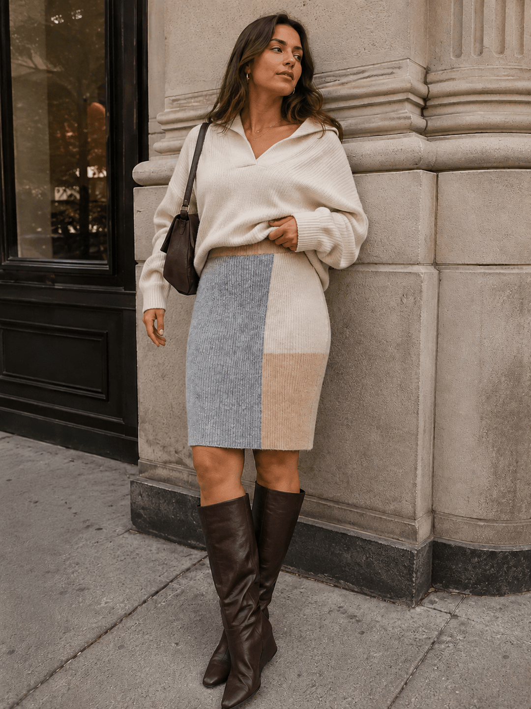 WOMEN'S ELASTIC WAIST RIBBED COLORBLOCK KNIT MINI SKIRT