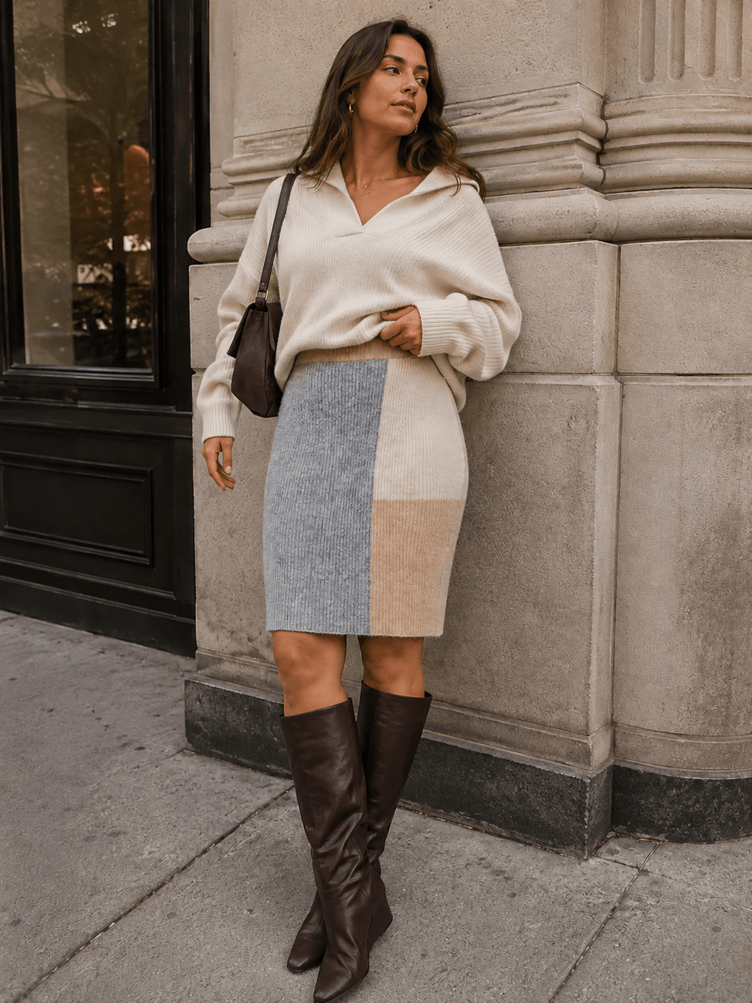 WOMEN'S ELASTIC WAIST RIBBED COLORBLOCK KNIT MINI SKIRT