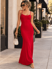 WOMEN'S SLEEVELESS LACE TRIM RIBBED BODYCON MAXI DRESS